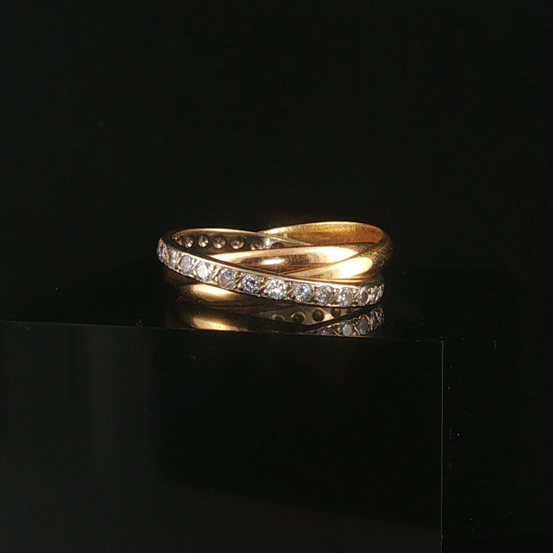 Cartier Vintage 18k Tri Tone Gold and Diamond Rolling Bands Ring Size 55