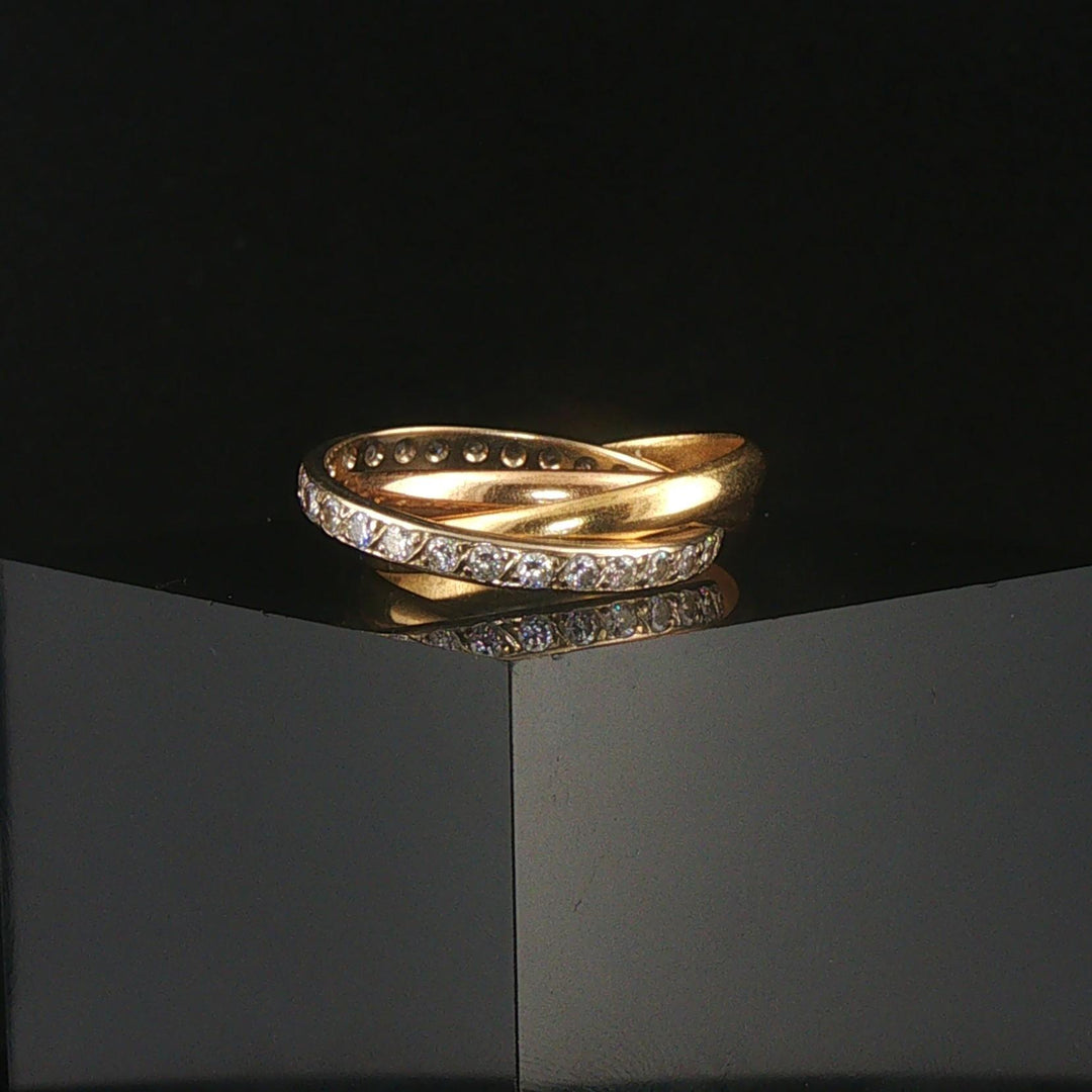 Cartier Vintage 18k Tri Tone Gold and Diamond Rolling Bands Ring Size 55