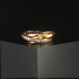 Cartier Vintage 18k Tri Tone Gold and Diamond Rolling Bands Ring Size 55