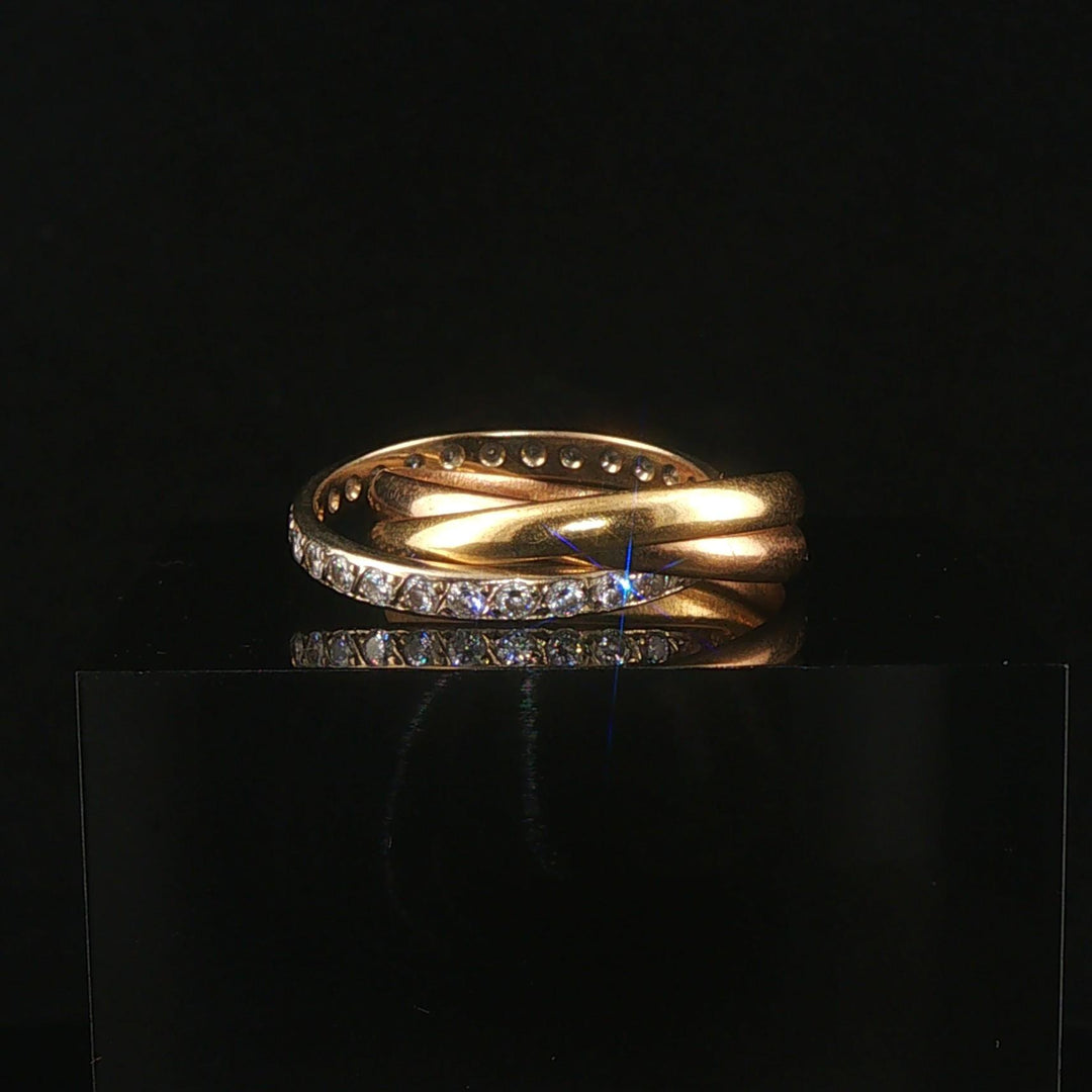 Cartier Vintage 18k Tri Tone Gold and Diamond Rolling Bands Ring Size 55