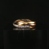 Cartier Vintage 18k Tri Tone Gold and Diamond Rolling Bands Ring Size 55