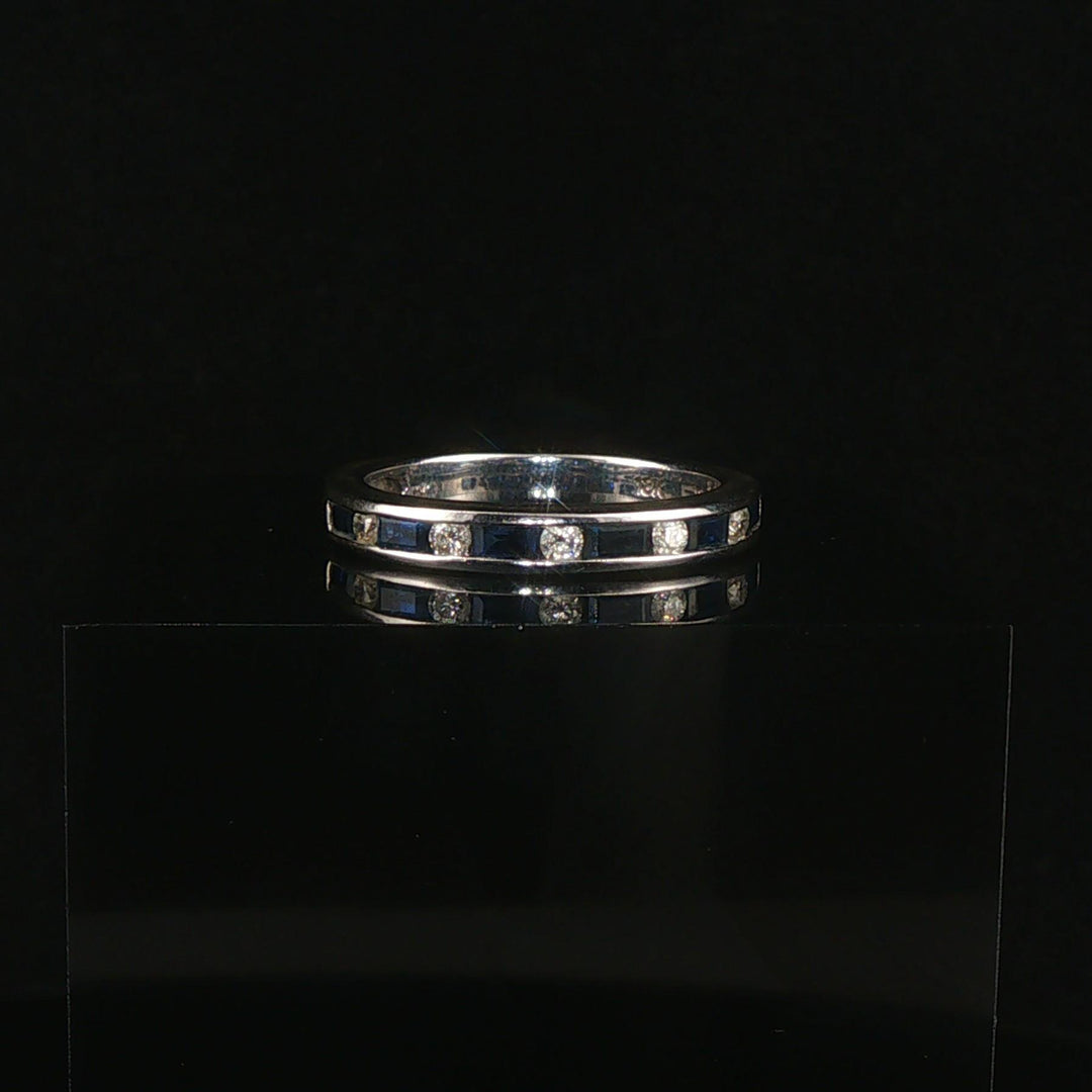 EFFY 18k White Gold Sapphire and Diamond Band Ring Size 7