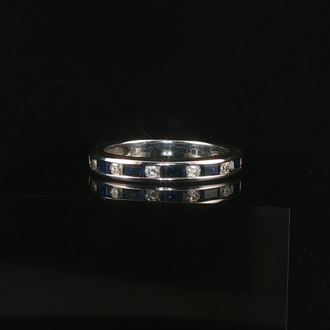 EFFY 18k White Gold Sapphire and Diamond Band Ring Size 7