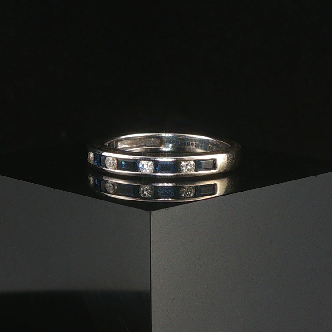 EFFY 18k White Gold Sapphire and Diamond Band Ring Size 7