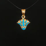 18k Yellow Gold and Turquoise Vintage Lotus Charm Pendant