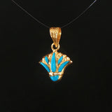 18k Yellow Gold and Turquoise Vintage Lotus Charm Pendant