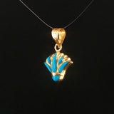 18k Yellow Gold and Turquoise Vintage Lotus Charm Pendant