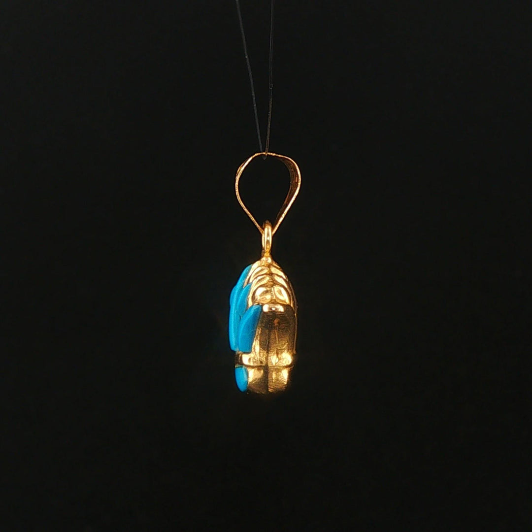 18k Yellow Gold and Turquoise Vintage Lotus Charm Pendant