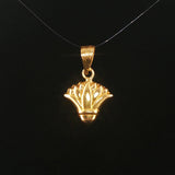 18k Yellow Gold and Turquoise Vintage Lotus Charm Pendant