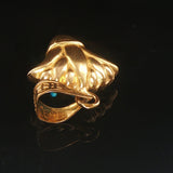18k Yellow Gold and Turquoise Vintage Lotus Charm Pendant