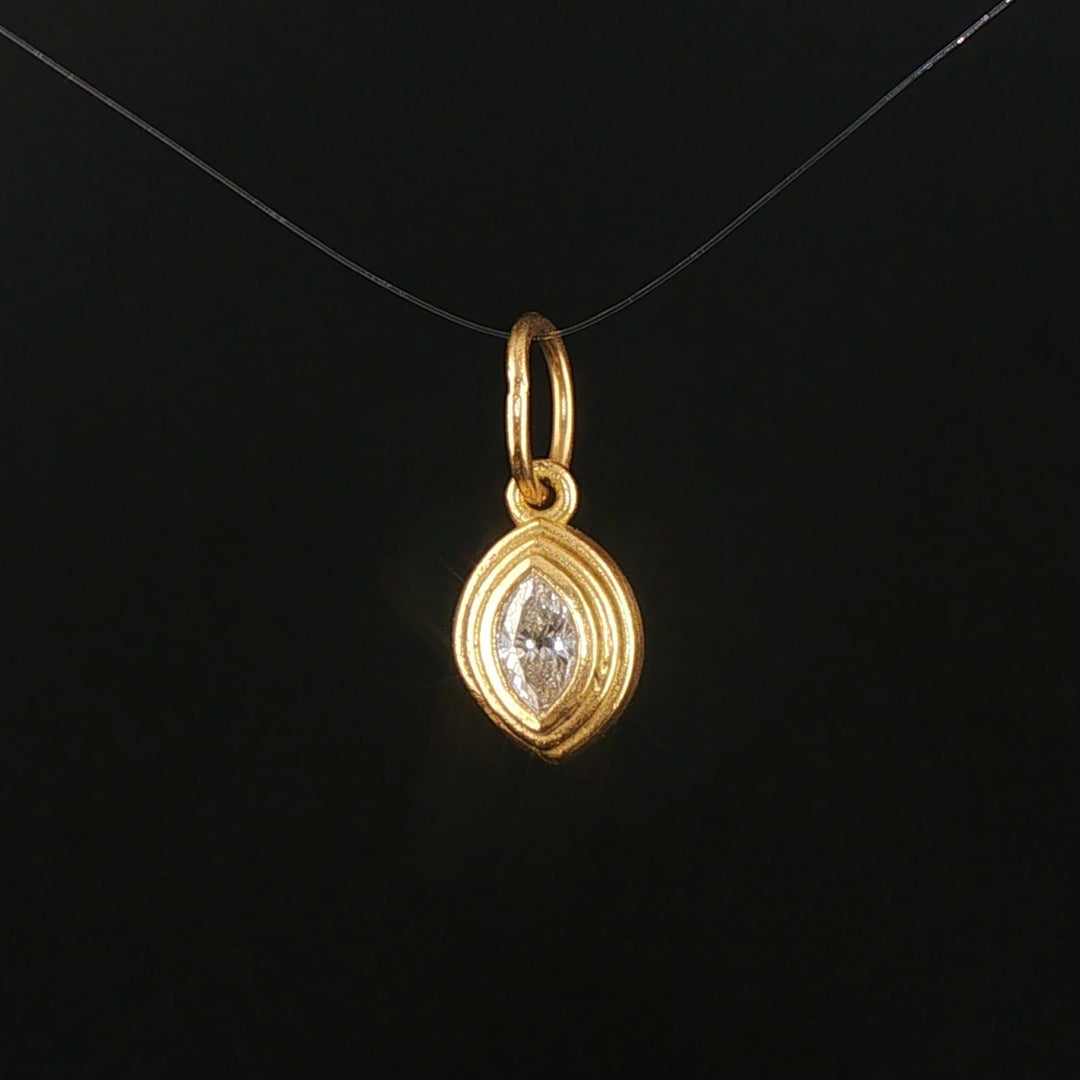 18k Yellow Gold and 0.34ct Marquise Diamond Vintage Charm Pendant