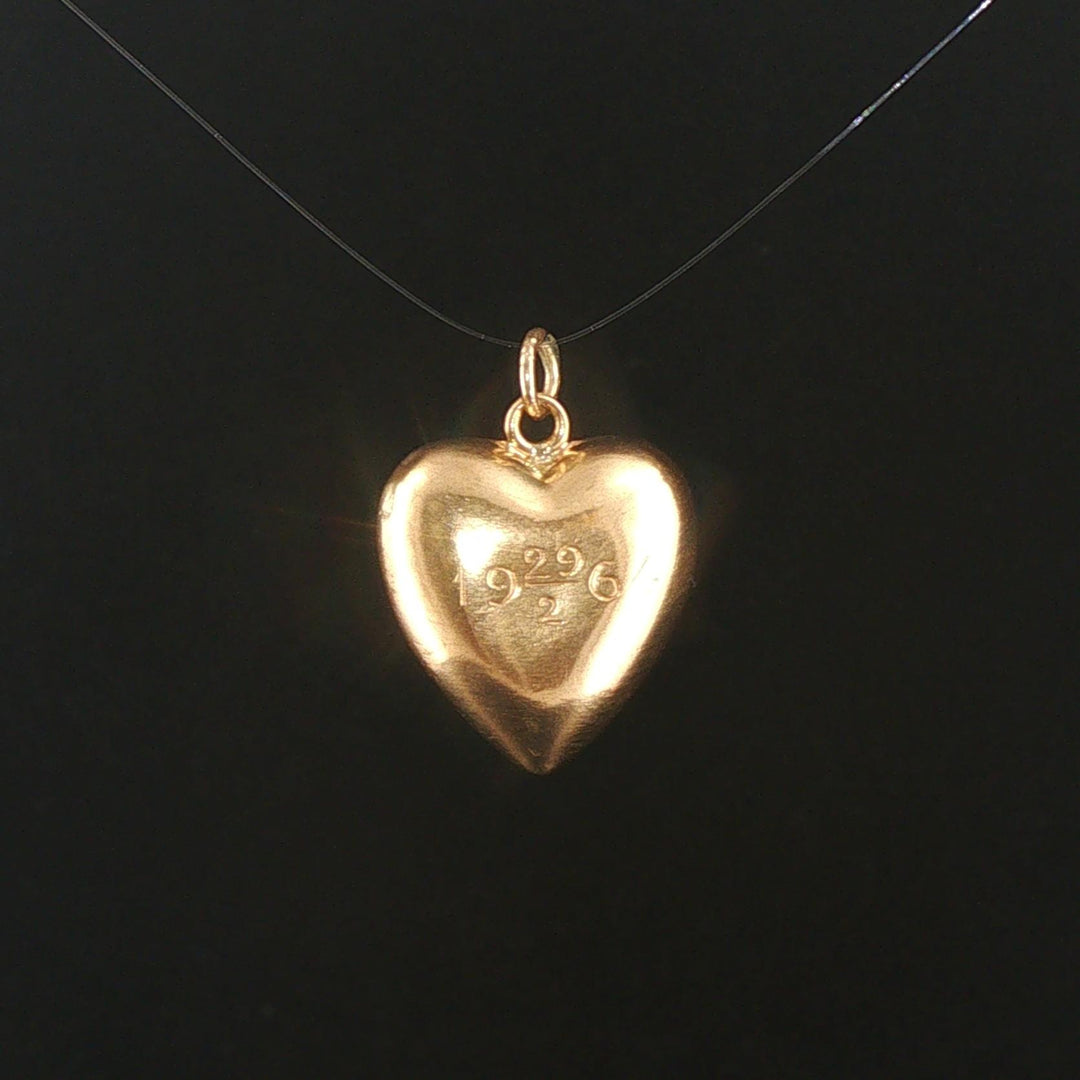 18k Yellow Gold and Ruby Vintage Puffed Heart Charm Pendant