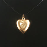 18k Yellow Gold and Ruby Vintage Puffed Heart Charm Pendant