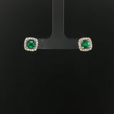 14k Yellow Gold Lab Emerald and Natural Diamond Stud Earrings