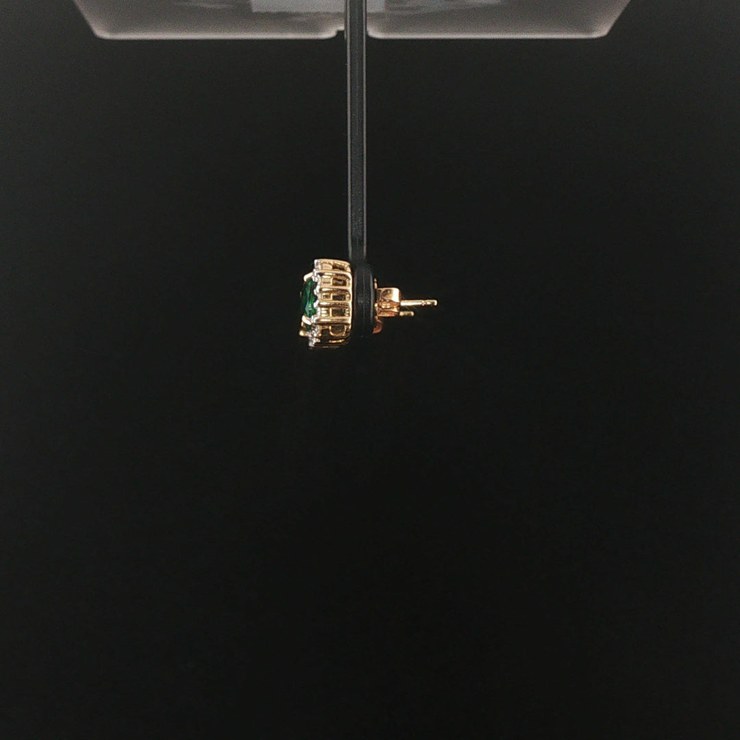 14k Yellow Gold Lab Emerald and Natural Diamond Stud Earrings