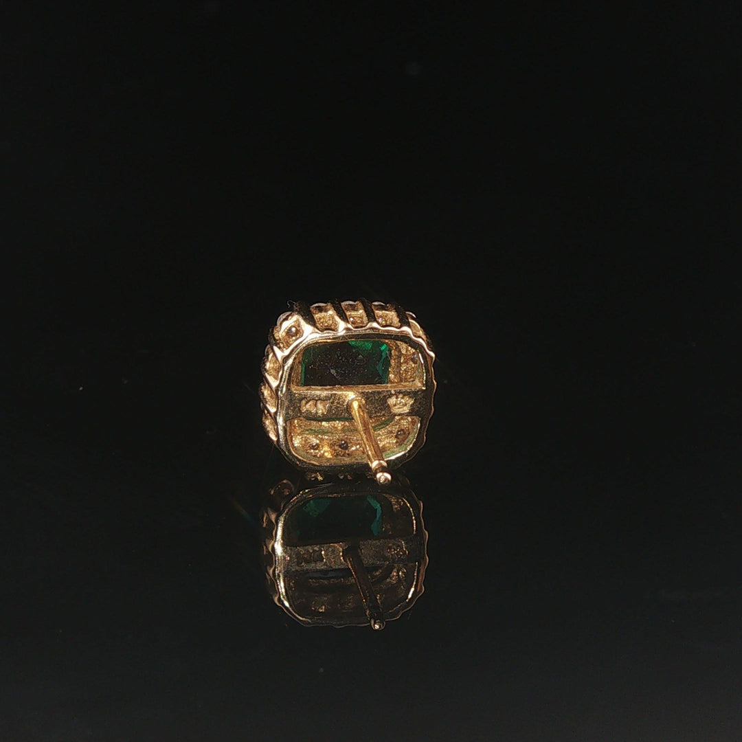 14k Yellow Gold Lab Emerald and Natural Diamond Stud Earrings