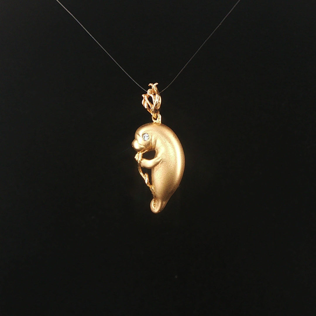 Steven Douglas 14k Yellow Gold Diamond Eye Manatee Pendant
