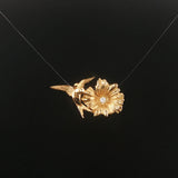 14k Yellow Gold and Diamond Vintage Hummingbird Pendant