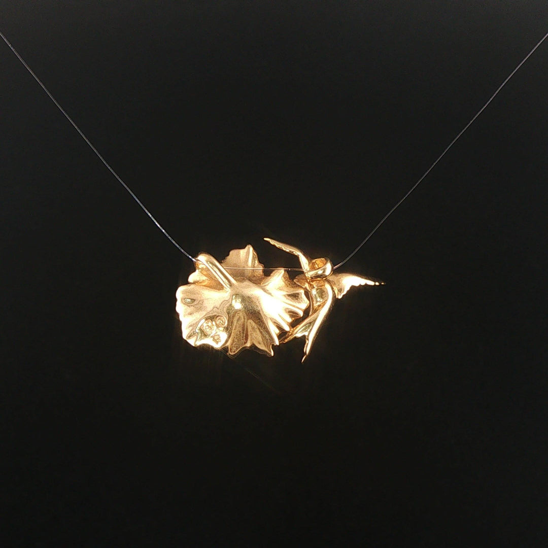 14k Yellow Gold and Diamond Vintage Hummingbird Pendant
