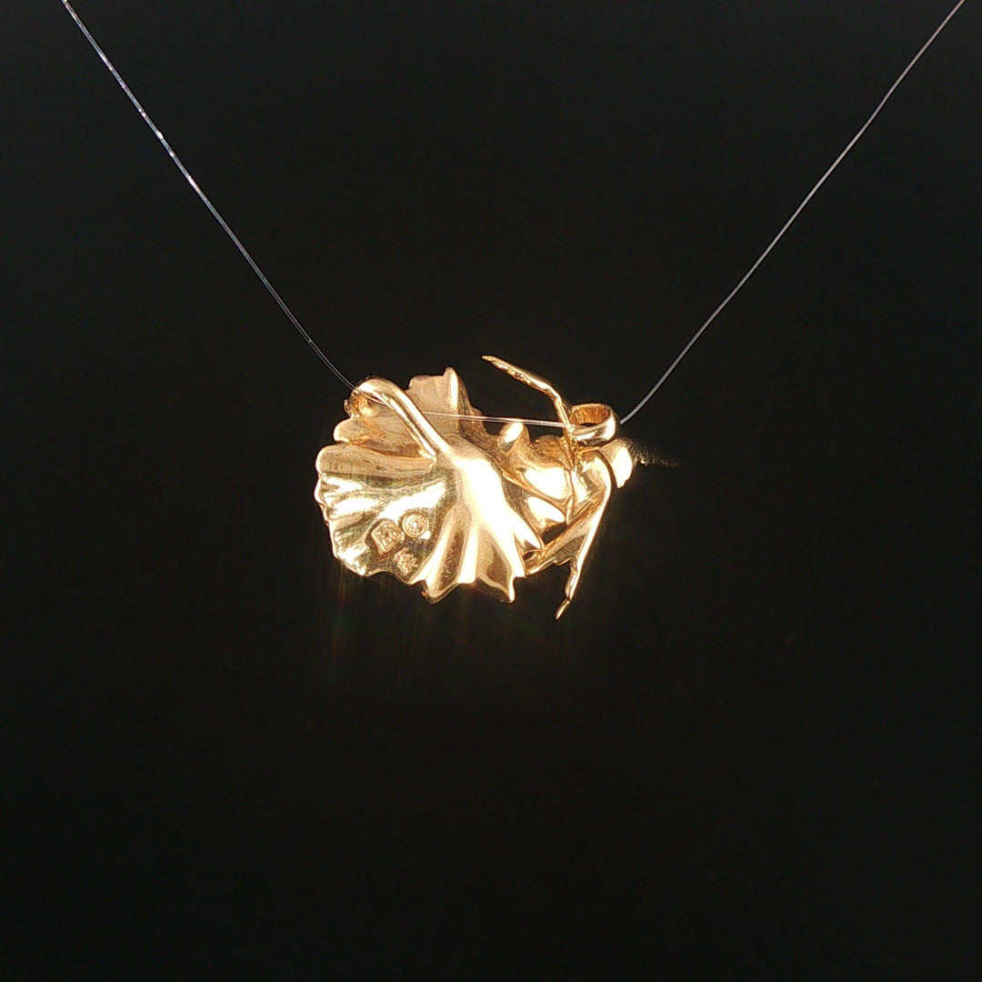 14k Yellow Gold and Diamond Vintage Hummingbird Pendant