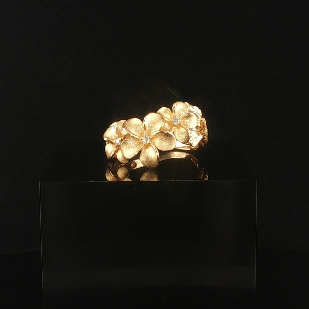 Denny Wong 14k Yellow Gold and Diamond Plumeria Band Ring Size 5.5