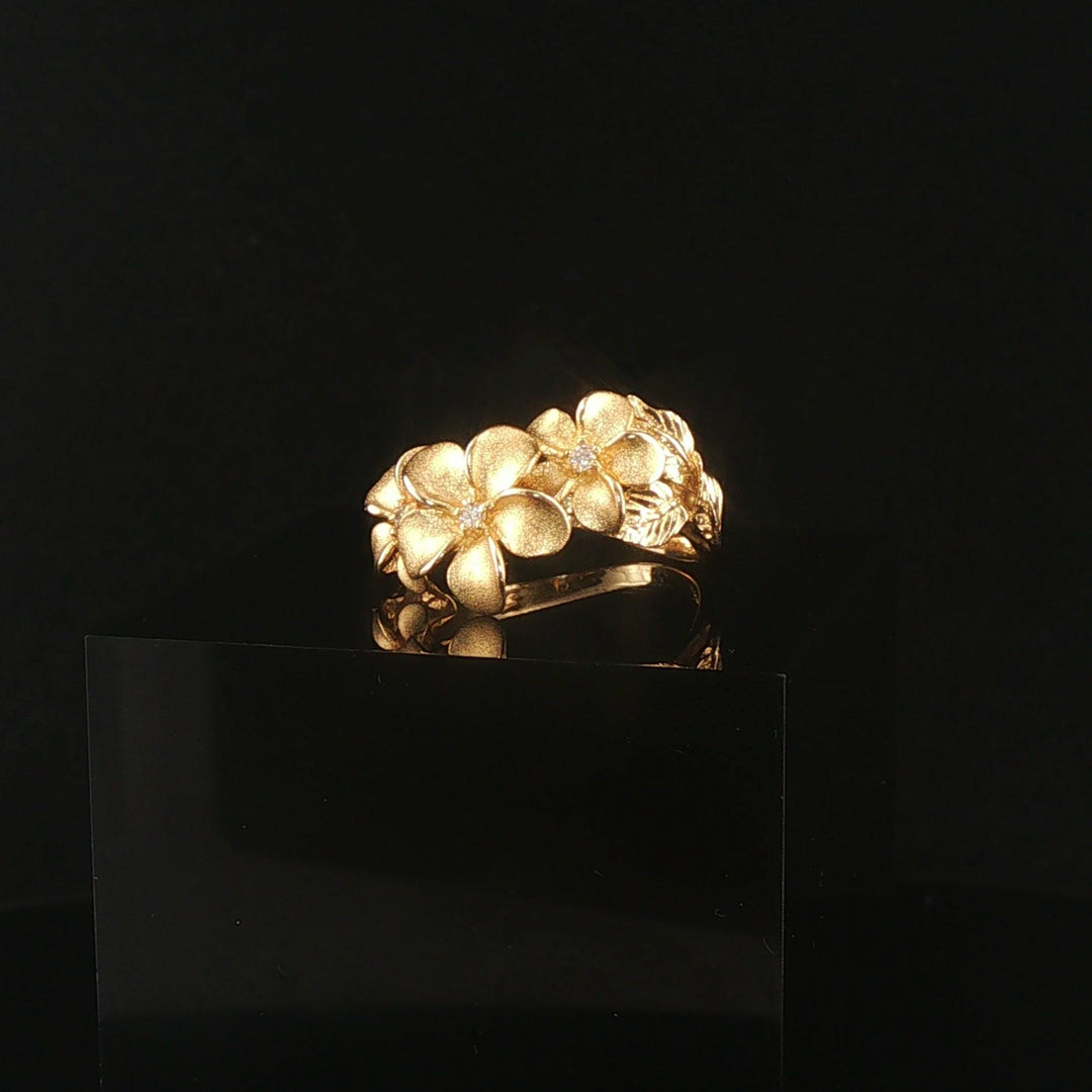 Denny Wong 14k Yellow Gold and Diamond Plumeria Band Ring Size 5.5