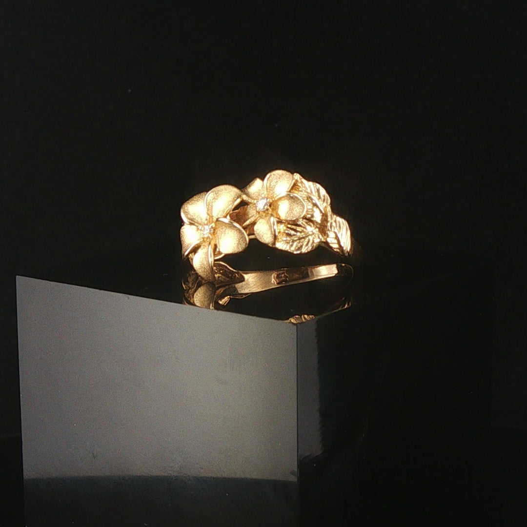 Denny Wong 14k Yellow Gold and Diamond Plumeria Band Ring Size 5.5
