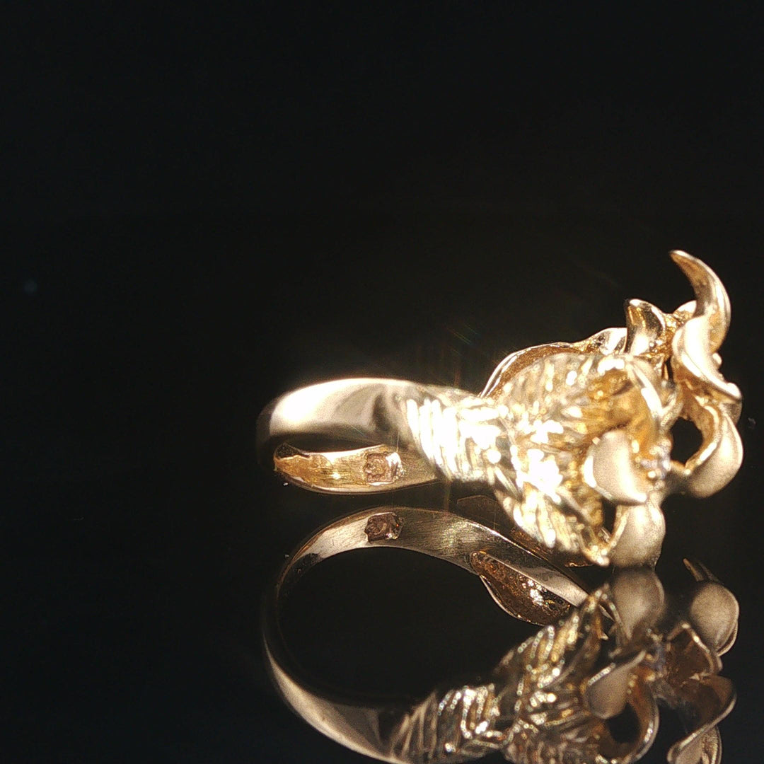 Denny Wong 14k Yellow Gold and Diamond Plumeria Band Ring Size 5.5