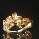 Denny Wong 14k Yellow Gold and Diamond Plumeria Band Ring Size 5.5