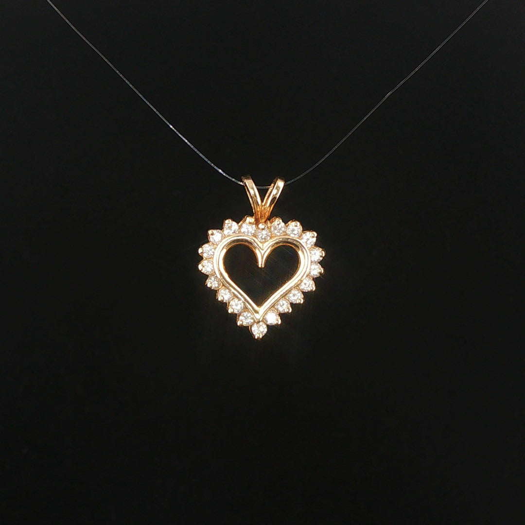 14k Yellow Gold and 0.35cttw Diamond Vintage Heart Pendant