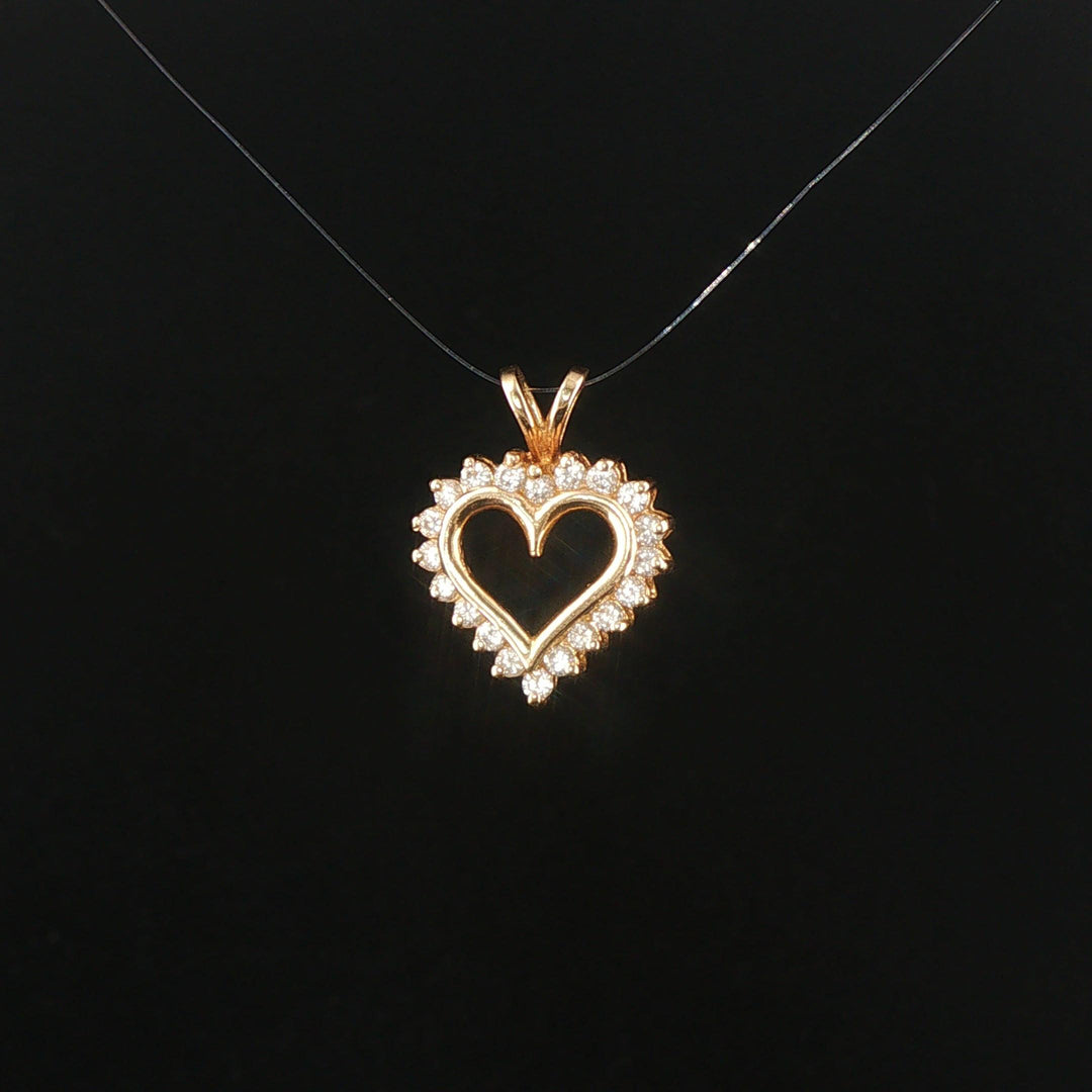 14k Yellow Gold and 0.35cttw Diamond Vintage Heart Pendant