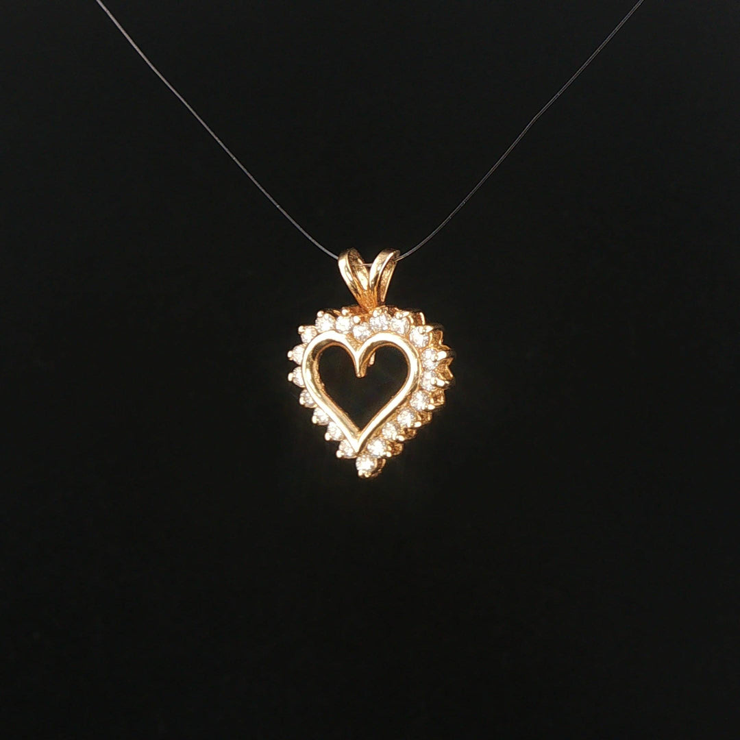 14k Yellow Gold and 0.35cttw Diamond Vintage Heart Pendant