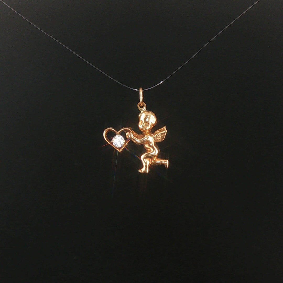 14k Yellow Gold 0.10ct Diamond Vintage Cupid Charm Pendant
