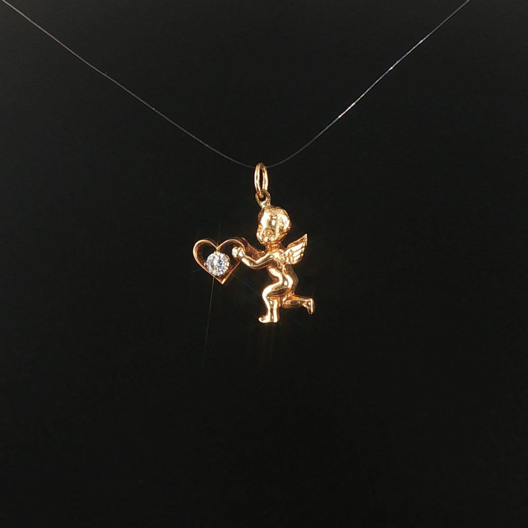 14k Yellow Gold 0.10ct Diamond Vintage Cupid Charm Pendant