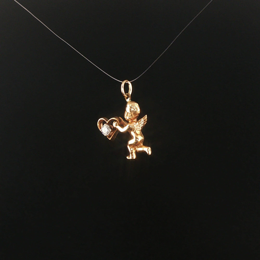 14k Yellow Gold 0.10ct Diamond Vintage Cupid Charm Pendant