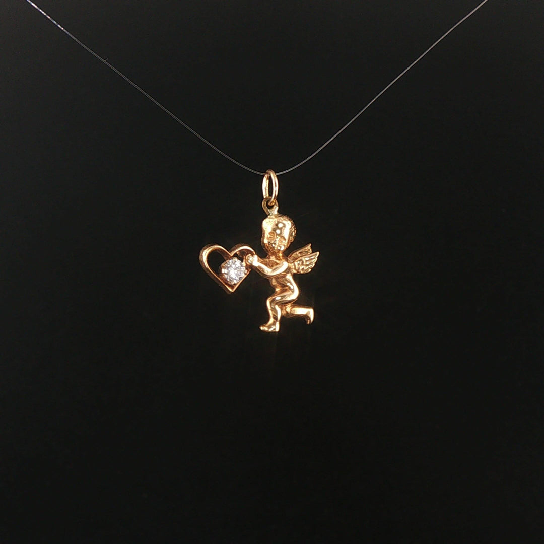 14k Yellow Gold 0.10ct Diamond Vintage Cupid Charm Pendant