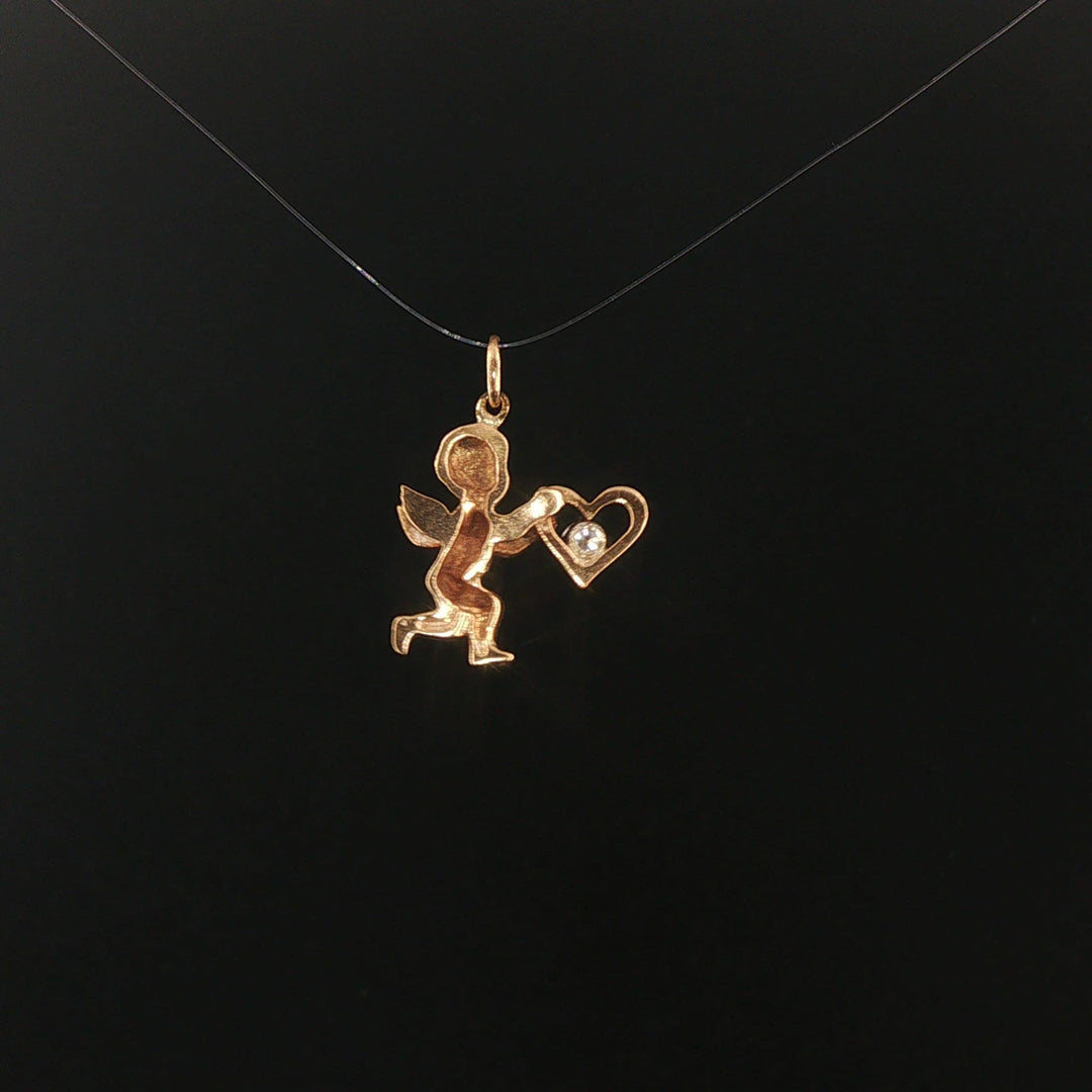 14k Yellow Gold 0.10ct Diamond Vintage Cupid Charm Pendant