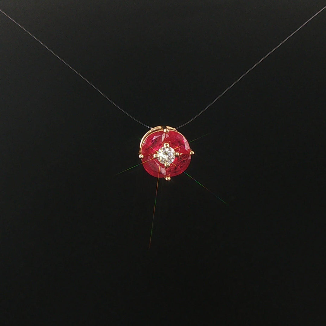 14k Yellow Gold 0.17ct Diamond and 1.2cttw Rubies Slide Pendant