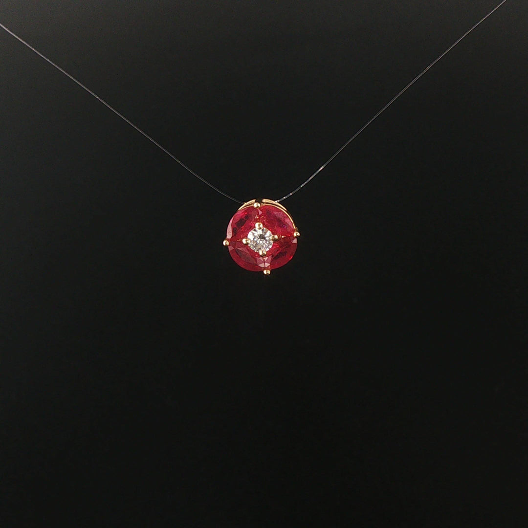 14k Yellow Gold 0.17ct Diamond and 1.2cttw Rubies Slide Pendant