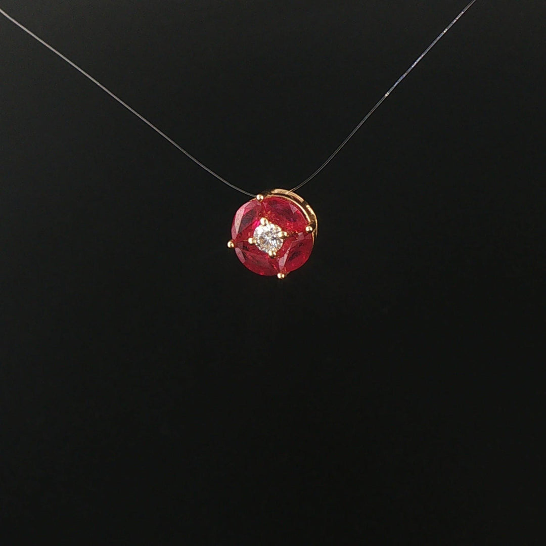 14k Yellow Gold 0.17ct Diamond and 1.2cttw Rubies Slide Pendant