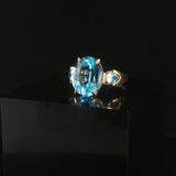 14k Yellow Gold Blue Topaz Ladies Ring Size 7.25