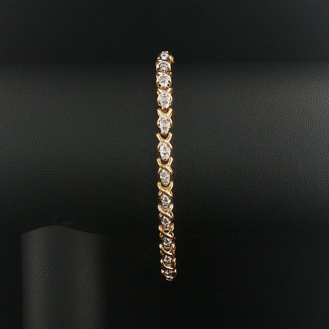 10k Yellow Gold and 0.50cttw Diamond 7.8g Vintage Link Bracelet 7.25"