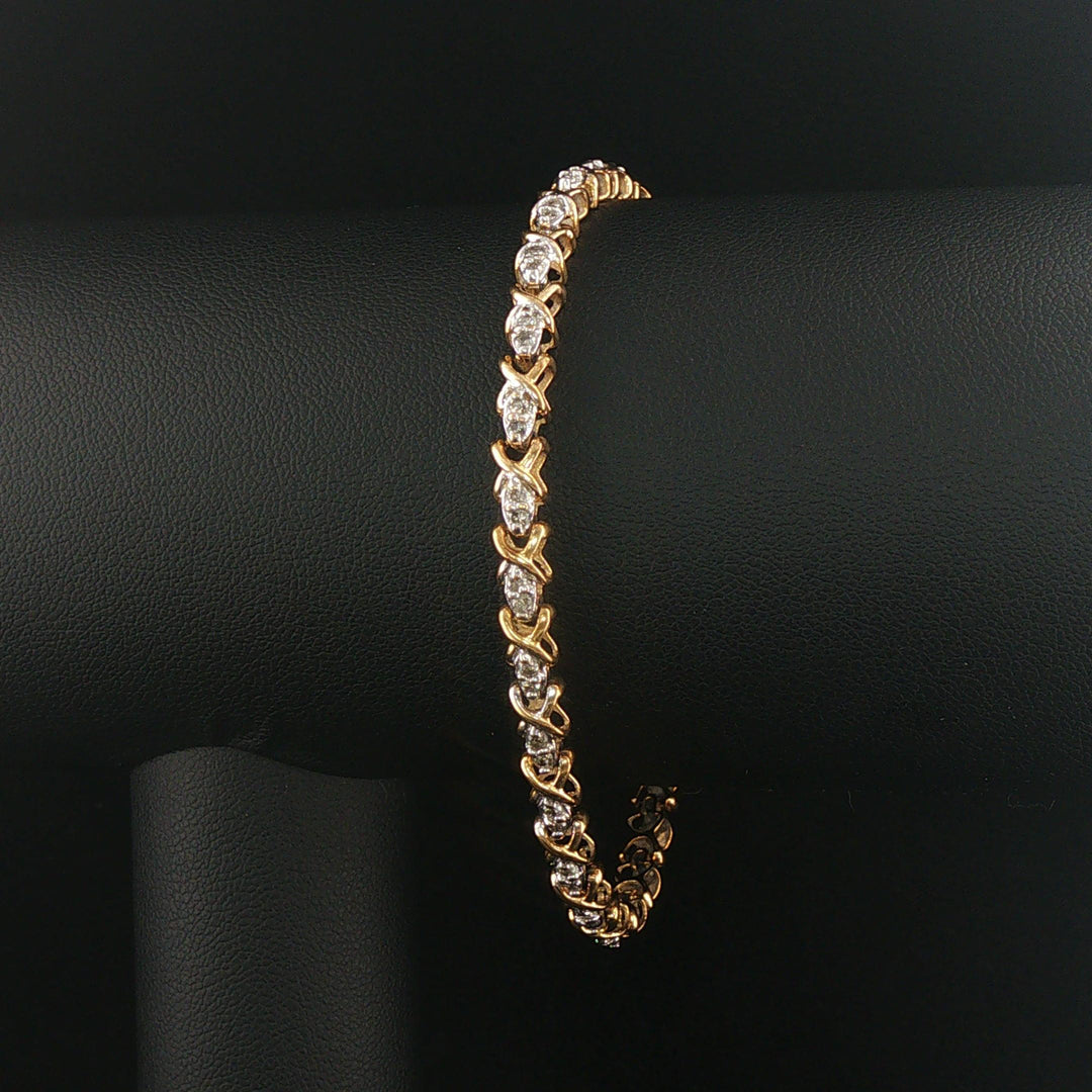 10k Yellow Gold and 0.50cttw Diamond 7.8g Vintage Link Bracelet 7.25"