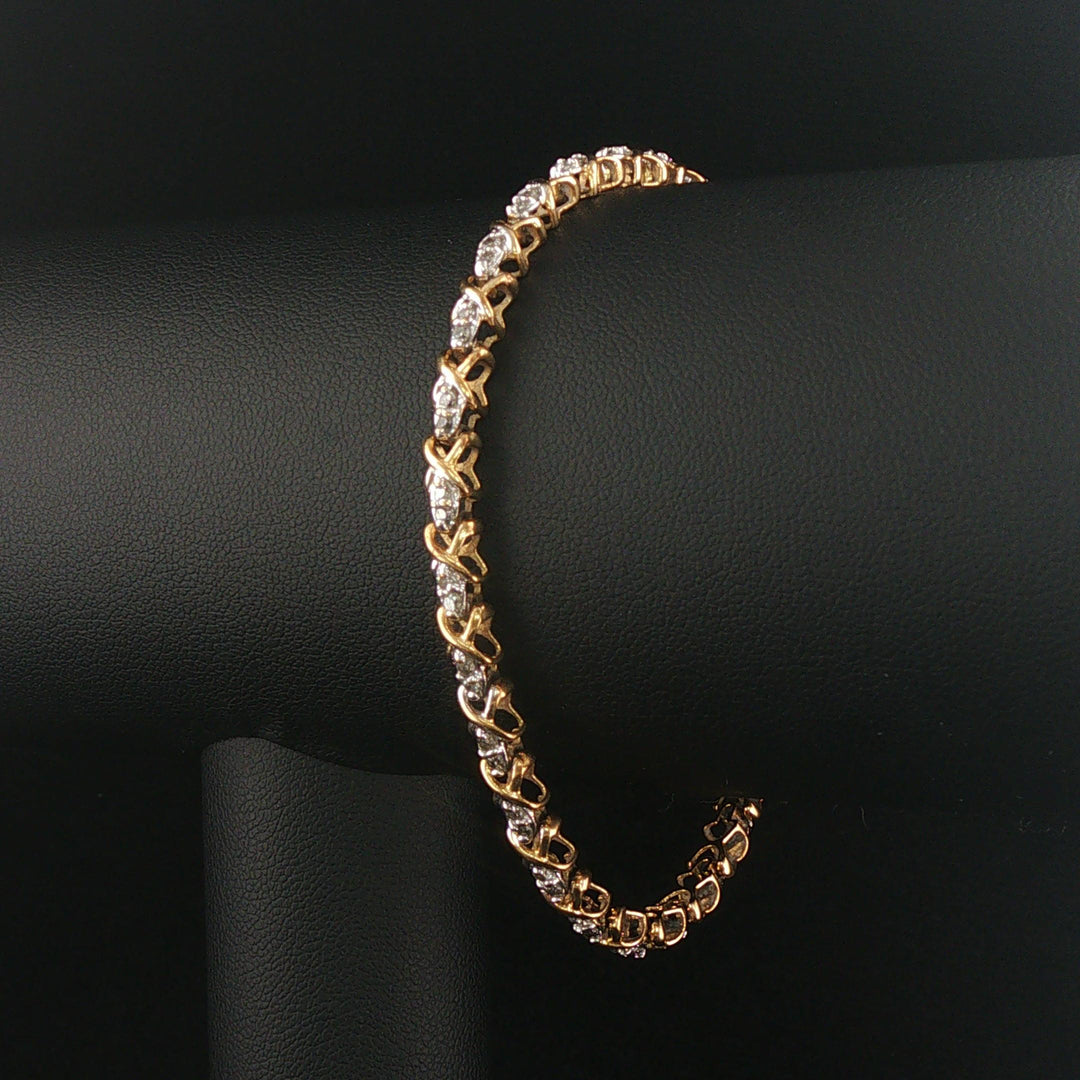 10k Yellow Gold and 0.50cttw Diamond 7.8g Vintage Link Bracelet 7.25"