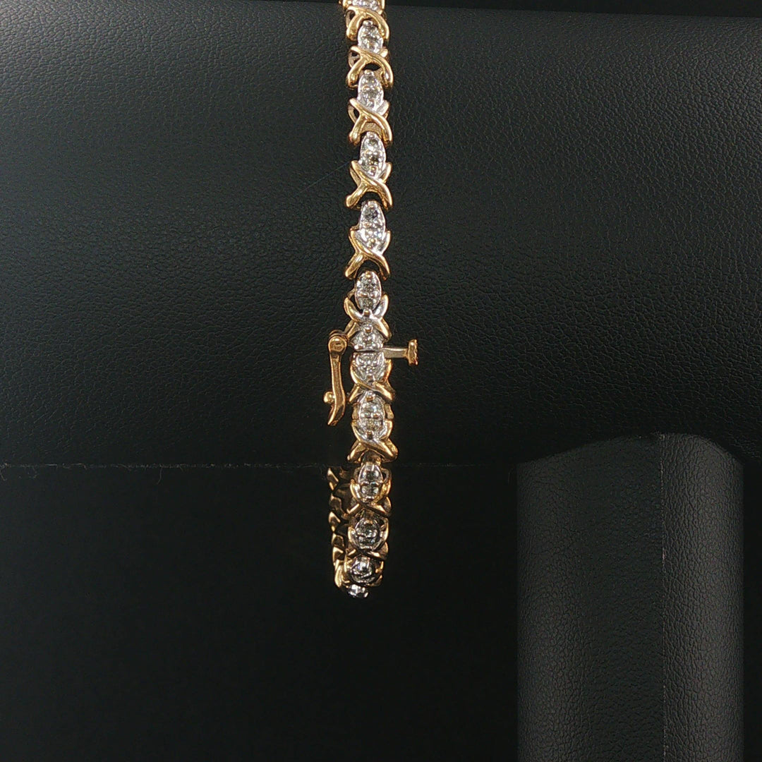 10k Yellow Gold and 0.50cttw Diamond 7.8g Vintage Link Bracelet 7.25"