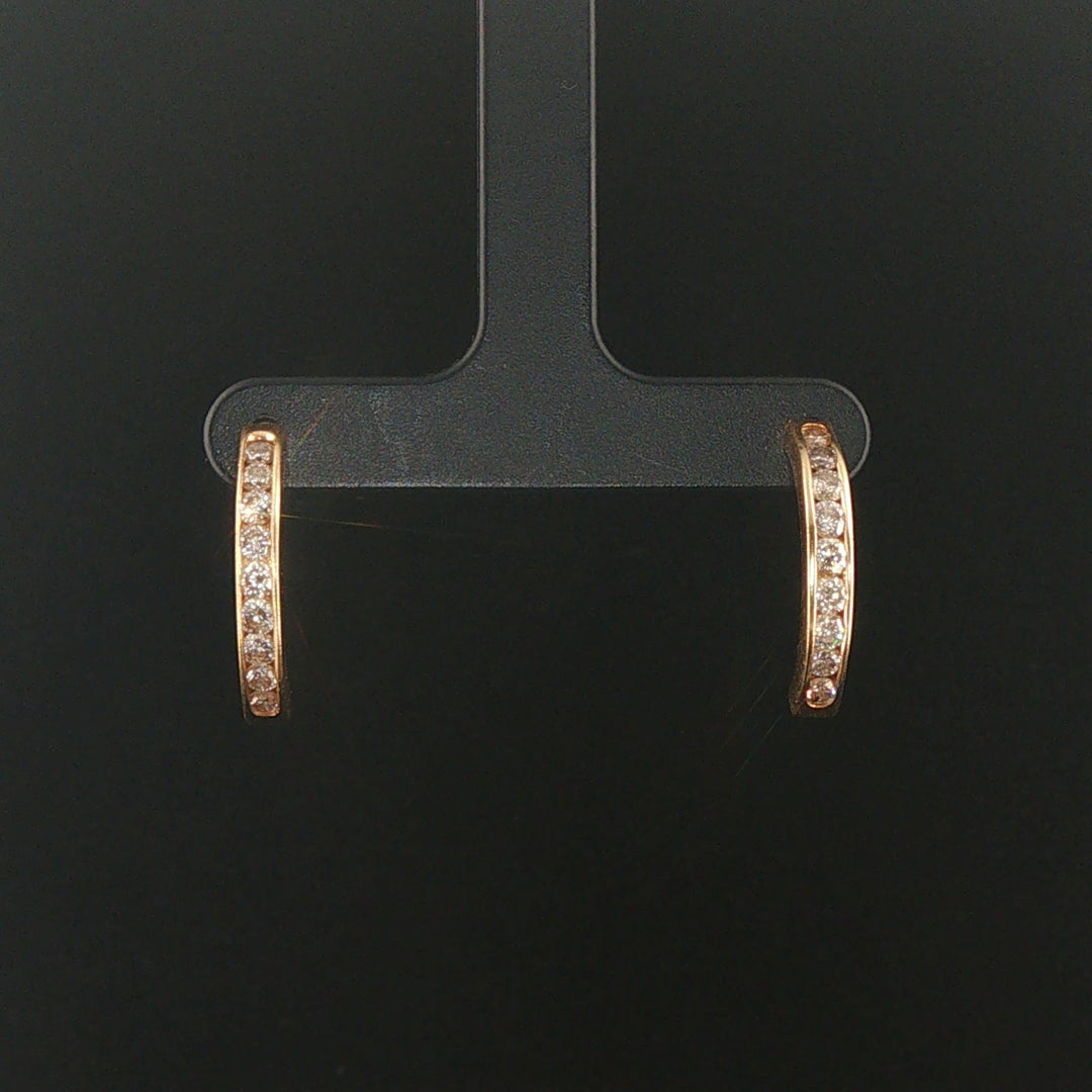 14k Yellow Gold and 0.72cttw Diamonds Half Hoop Earrings 0.75"