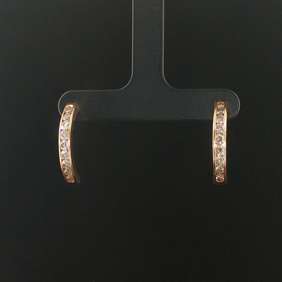14k Yellow Gold and 0.72cttw Diamonds Half Hoop Earrings 0.75"