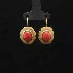 18k Yellow Gold and Italian Red Coral Earrings 1"