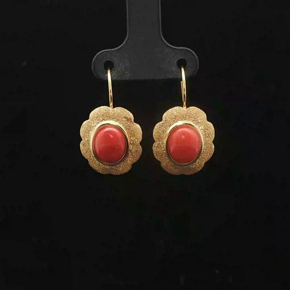 18k Yellow Gold and Italian Red Coral Earrings 1