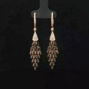 18k Yellow Gold White Champagne and Black Diamond Drop Dangle Earrings 2.25"